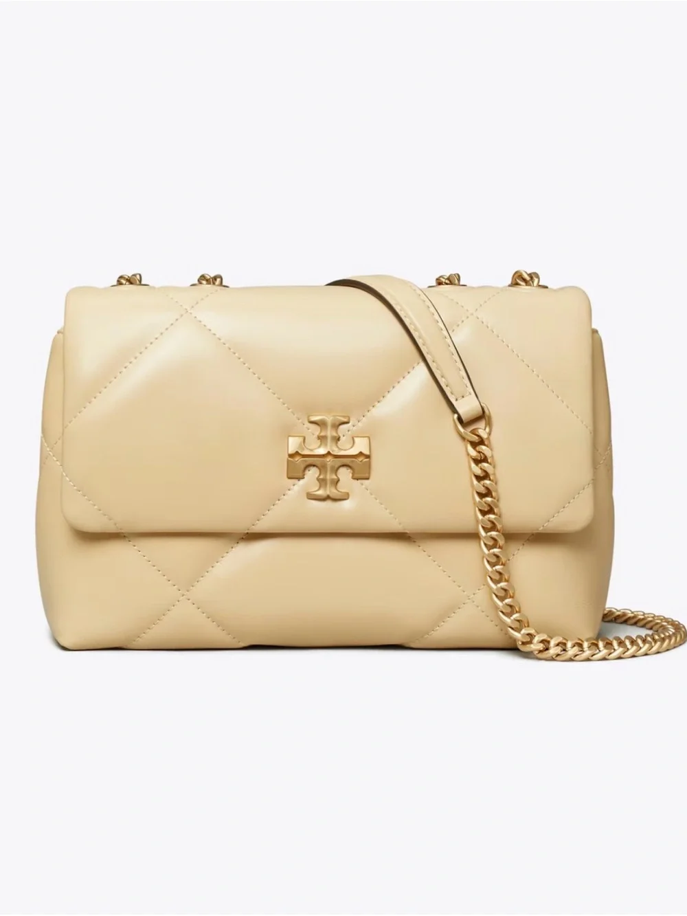 $575 Tory Burch Small Kira Diamond Quilt Shoulder Bag Vanilla Soft Serve